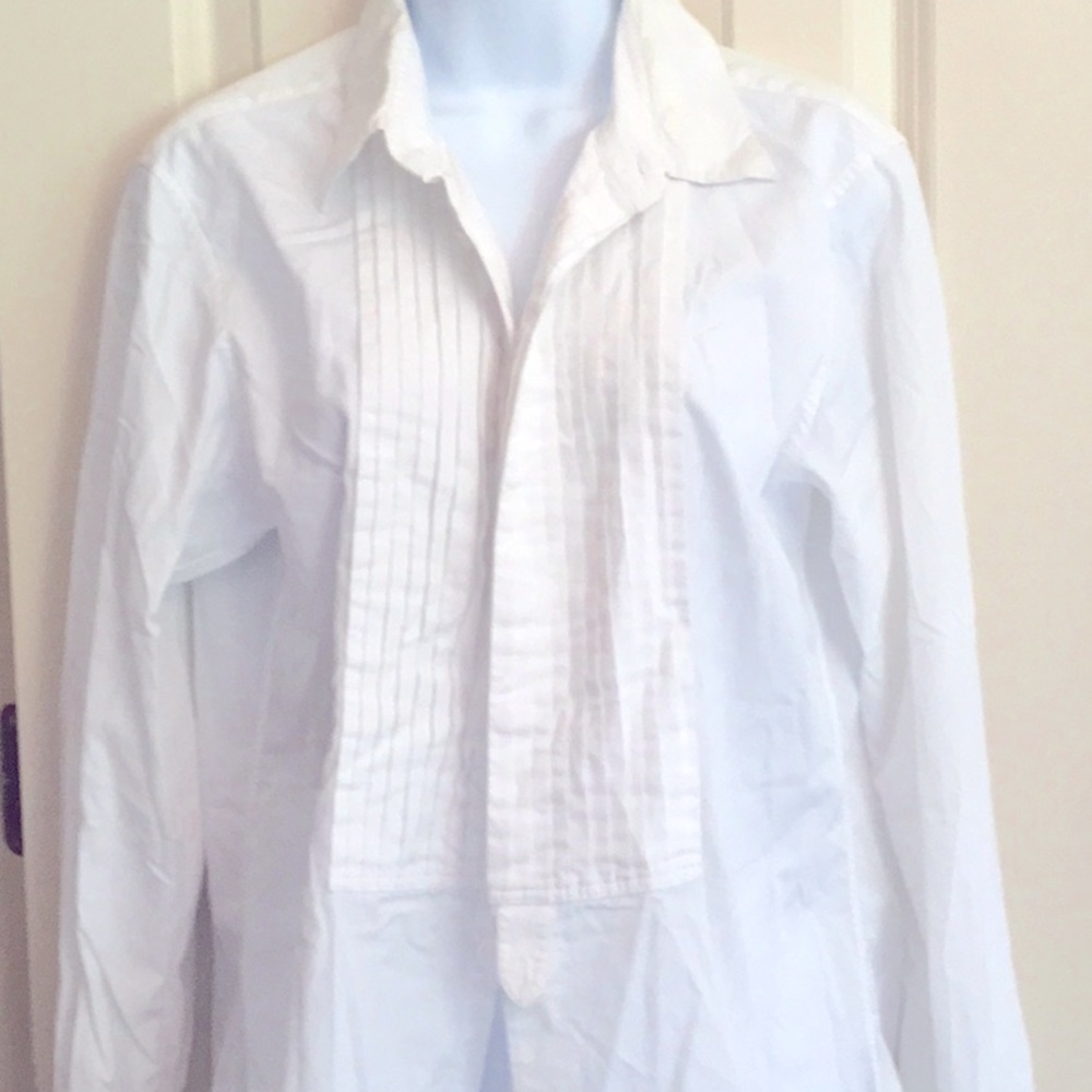 White Pleated Button Down Ladies Med